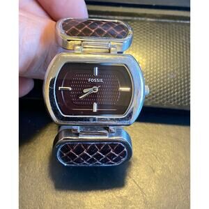 Women's Stainless Steel Fossil Watch, Leather Accents to Band, ES-2296